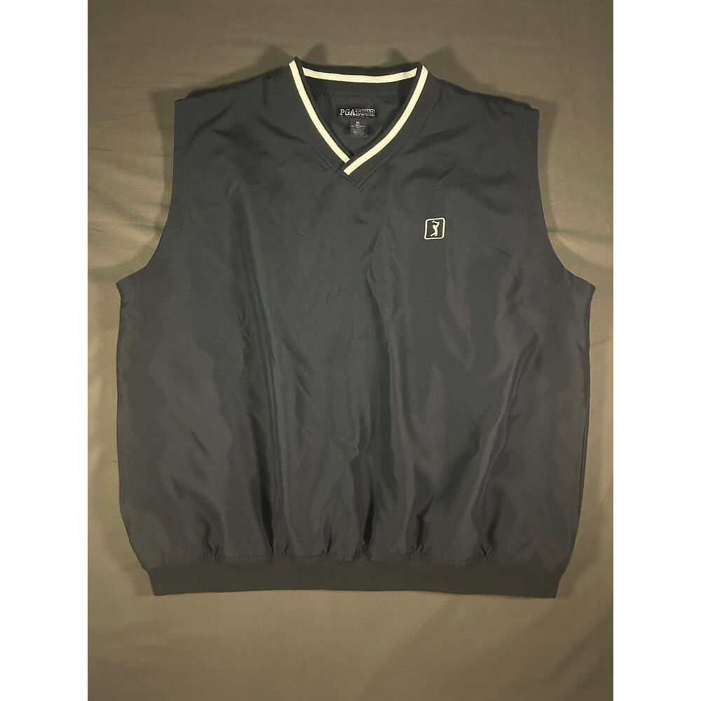 PGA TOUR Golf Windbreaker Vest Mens XL Blue V-Neck Preppy Quiet Luxury Old Money